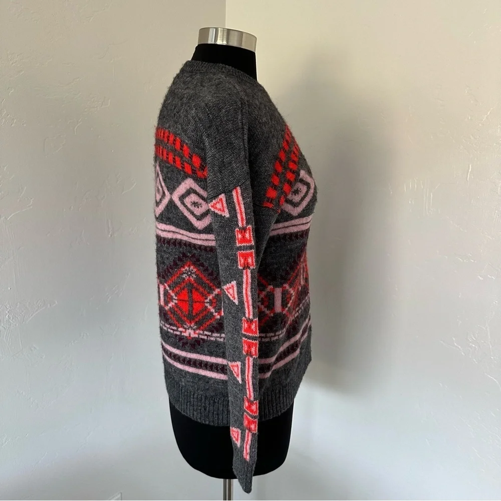 J. Crew Nordic Fair Isle Wool Mohair Blend Gray and Red Sweater Size S